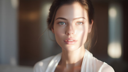 Portrait of a beautiful young woman with makeup in fashion clothes.の素材