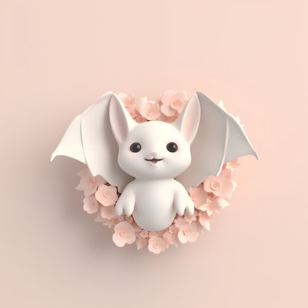 3d rendering of a cute white rabbit in a flower wreathの素材