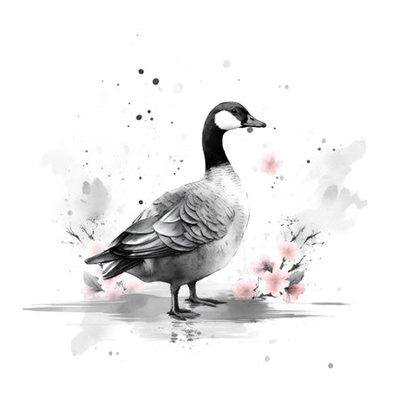 Watercolor illustration of a goose. Isolated on white background.の素材