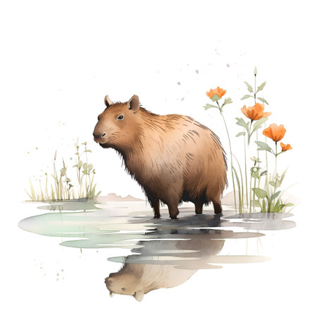 Capybara. Watercolor illustration. Isolated on white backgroundの素材