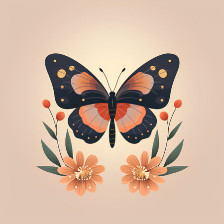 Butterfly with flowers. Vector illustration in a flat style.の素材