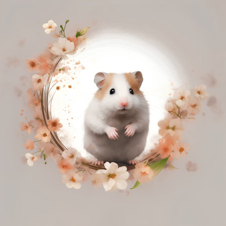 Cute hamster in a wreath of cherry blossoms.の素材