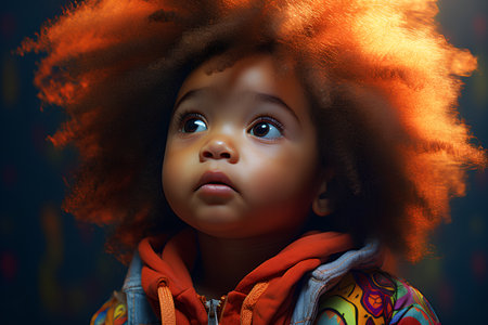 Surprised african american little boy with afro hairstyle. Portrait of a child.の素材