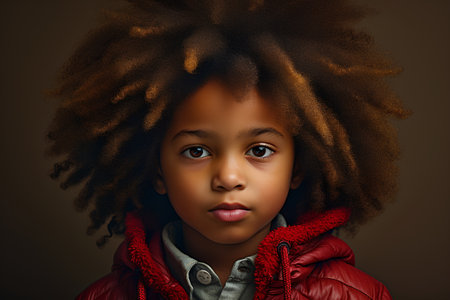 Portrait of a little african american girl in a red jacket.の素材