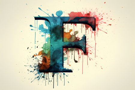 Colorful paint splashes font. Letter F. Vector illustration.の素材