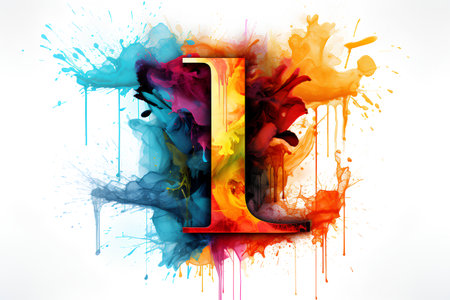Colorful letter J painted with watercolor paint splashes, vector illustrationの素材