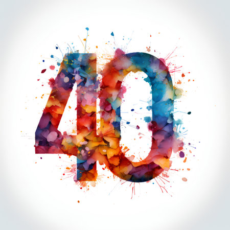 Number 40 with colorful watercolor paint splashes. Vector illustration.の素材