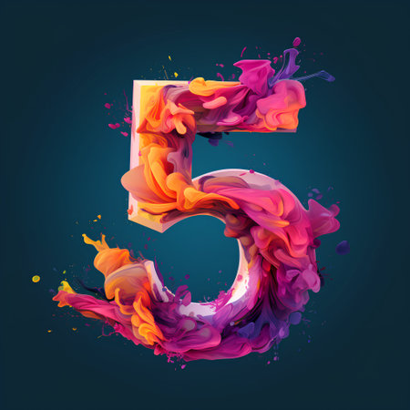 Number 5, abstract vector paint splashes font. 3d renderの素材