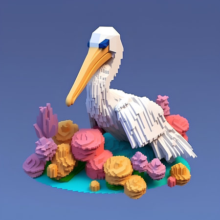 Stork on the island made of colored stones. 3d renderの素材