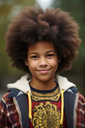 Close up portrait of a beautiful african american girl with afro hairstyleの素材