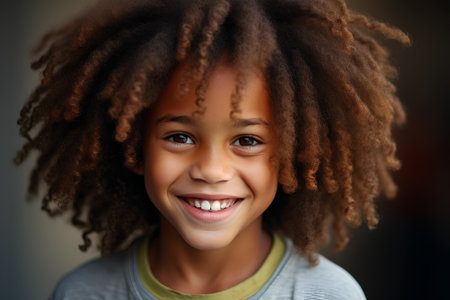 Portrait of a smiling little girl with afro hairstyle.の素材