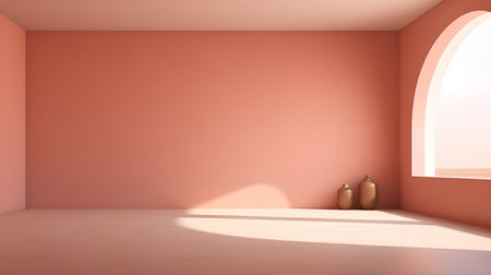 Empty room with two vases and sunlight. 3D rendering.の素材