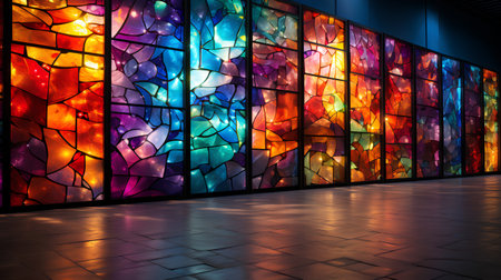 Colorful stained glass window in a modern interior. 3D renderingの素材