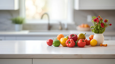 Fresh vegetables on the table in the kitchen. Healthy eating concept.の素材