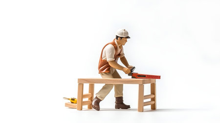 Carpenter with a drill on a white background. Isolated.の素材