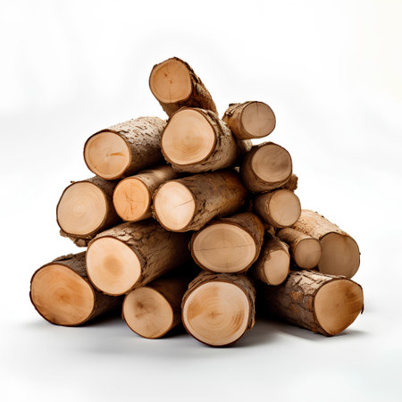 Pile of firewood isolated on white background. 3D illustration.の素材