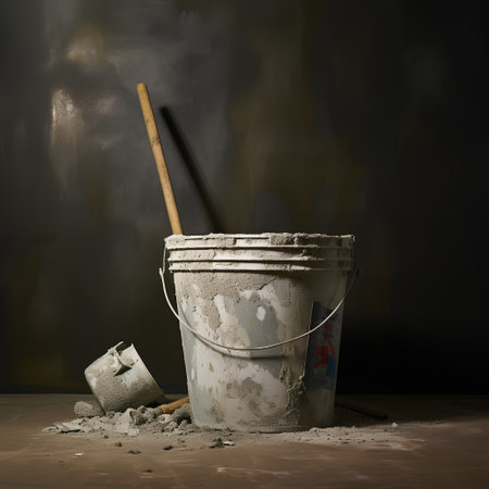 Paint bucket and tools on a dark background, 3d renderの素材