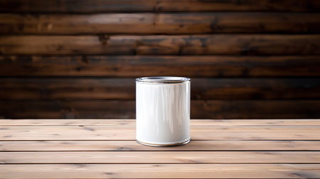Can of milk on a wooden table. 3d rendering mock upの素材