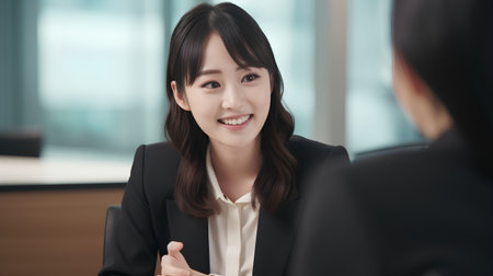 businesswoman talk to businesswoman in modern office, asian beautyの素材