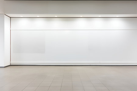 Interior of modern gallery with empty white wall and tiled floorの素材