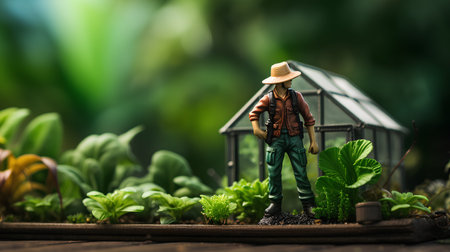 Miniature people: Farmer, gardener or horticulture conceptの素材