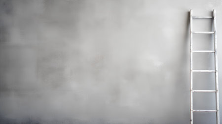 Ladder on grey wall background. Copy space for your text.の素材