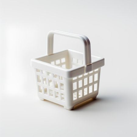 White shopping basket isolated on white background. 3d render illustration.の素材