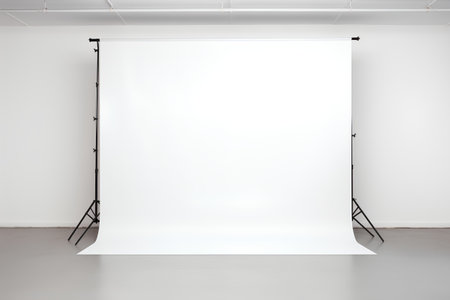 Empty photo studio with white canvas and black stand. 3d renderの素材