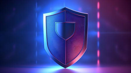 Cyber security concept. Shield on abstract background. Vector illustration.の素材