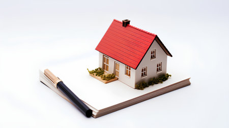 House model and book on a white background. 3d rendering.の素材