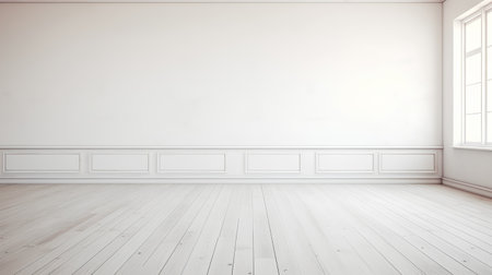 Empty room with white walls and wooden floor. 3d rendering.の素材