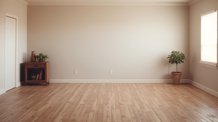 Interior of empty room with brown wall and wooden floor. 3d renderの素材