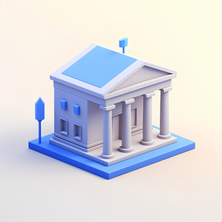 3d isometric illustration of bank building on a light background.の素材