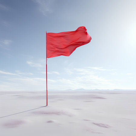 Red flag waving in the desert. 3d render image with clipping pathの素材