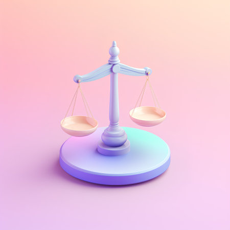 Scales of justice on a pink background. 3d rendering.の素材