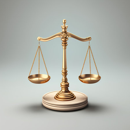 Scales of justice isolated on gray background. 3D illustration.の素材