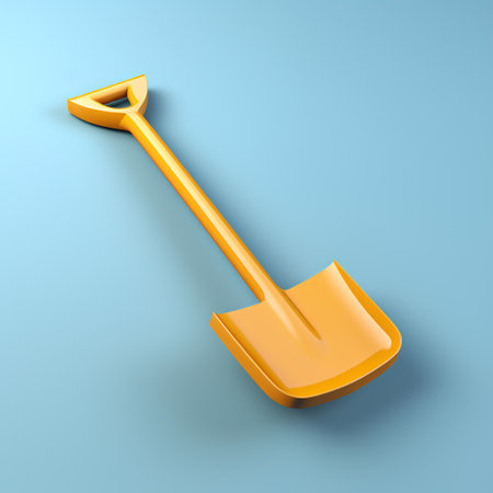 Shovel isolated on blue background. 3d render illustration.の素材