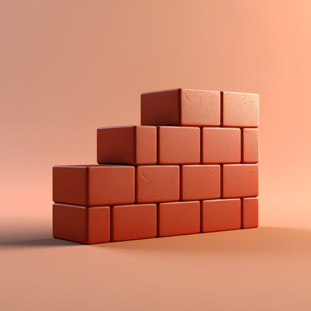 Brick wall isolated on orange background. 3d render illustration.の素材