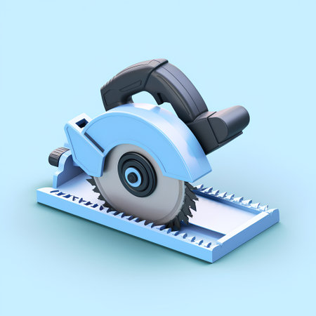 Circular saw isolated on blue background. 3d render illustration.の素材