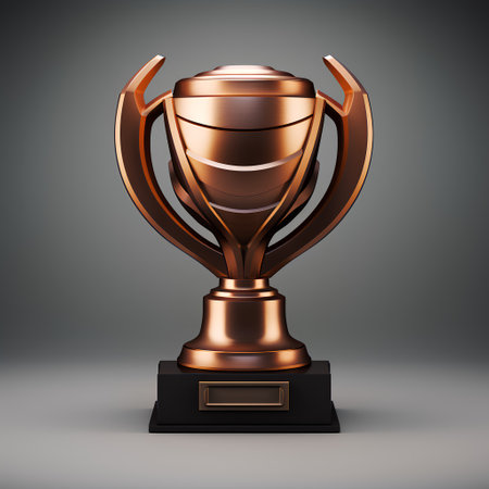 Bronze trophy cup on dark background. 3d render illustration.の素材