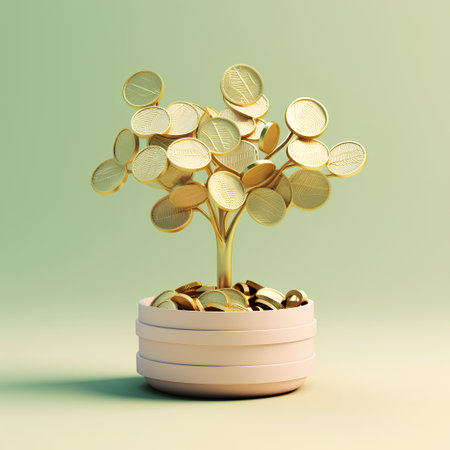 Investment concept, money tree growing from coins. 3d renderの素材