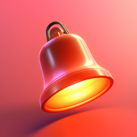 3d render of a red christmas bell on a pink backgroundの素材