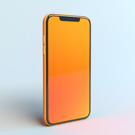 Smartphone with blank screen isolated on blue background. 3d renderの素材