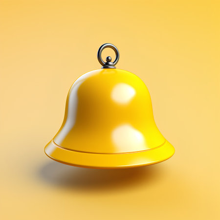 3d render of bell isolated on yellow background. Bell icon.の素材