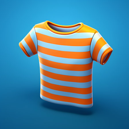 Orange striped t-shirt isolated on blue background. 3D renderingの素材