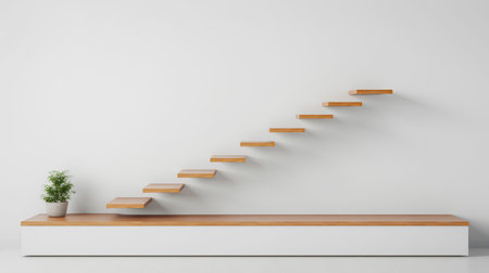 Wooden stairs in modern interior. 3d render illustration mock upの素材