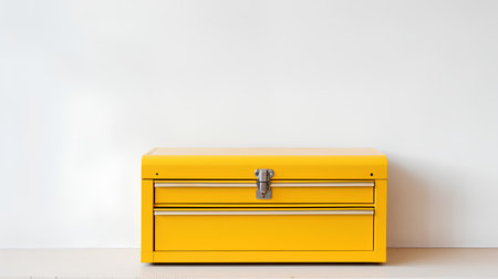 Yellow chest of drawers on white wall background. Minimal style.の素材
