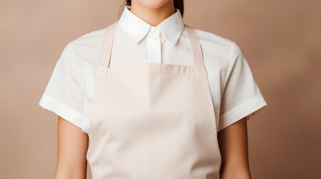 Woman in apron with copy space. Close-up of a female chef's uniform.の素材