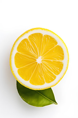 Lemon isolated on white background. Top view. Flat lay.の素材