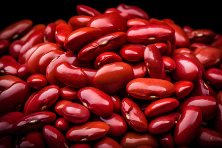Red kidney beans on a black background. Selective focus. Toned.の素材